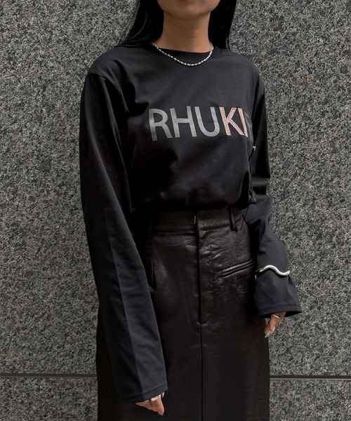 &g'aime（アンジェム）の「【&g'aime】ロゴレザーベルトロンT　Logo Leather-Belt Long Tee（Tシャツ/カットソー・レディース・ブラック/ホワイト・FREE）」の19枚目の写真