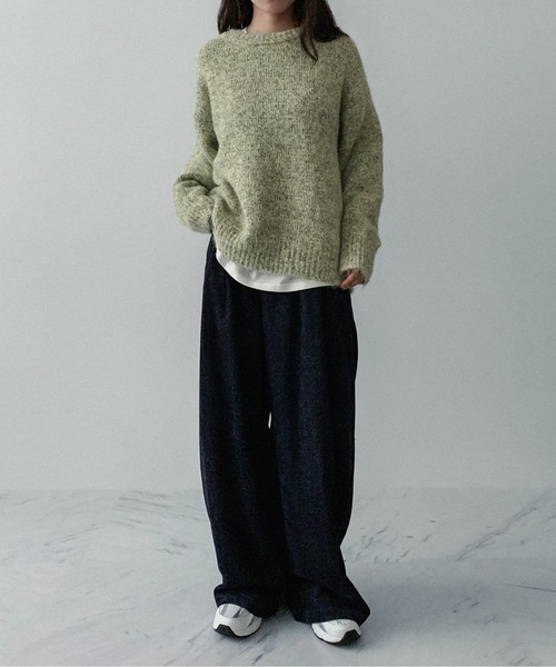 on:nue（オンニュ）の「【on:nue】[3色展開/3サイズ展開] デニムライク起毛タックパンツ（その他パンツ・レディース・ブラック/ブルー/ブラウン・SMALL/MEDIUM/LARGE）」の20枚目の写真