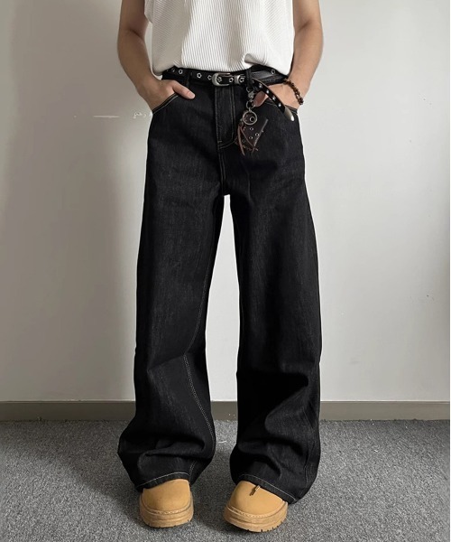 NEW GENTLEMAN（ニュージェントルマン）の「ユーロブラック リジットデニム ワイドバギー バレルパンツ（デニムパンツ・メンズ・ブラック・S/M/L）」の7枚目の写真