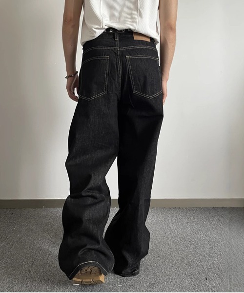 NEW GENTLEMAN（ニュージェントルマン）の「ユーロブラック リジットデニム ワイドバギー バレルパンツ（デニムパンツ・メンズ・ブラック・S/M/L）」の8枚目の写真