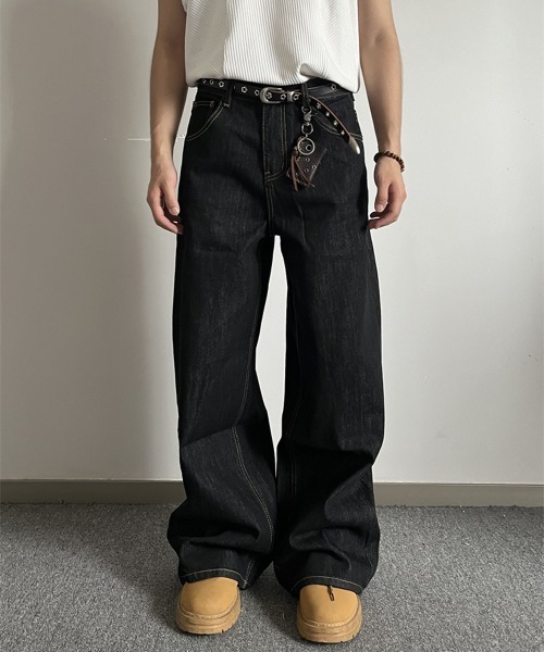 NEW GENTLEMAN（ニュージェントルマン）の「ユーロブラック リジットデニム ワイドバギー バレルパンツ（デニムパンツ・メンズ・ブラック・S/M/L）」の10枚目の写真