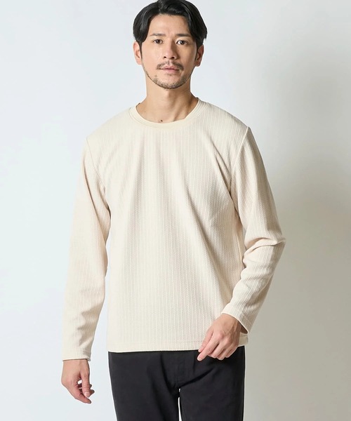 TETE HOMME(テットオム)の「ヘリンボーンクルーネックロンT(Tシャツ/カットソー・メンズ・ブラック/オフホワイト・X-LARGE/LARGE)」の2枚目の写真