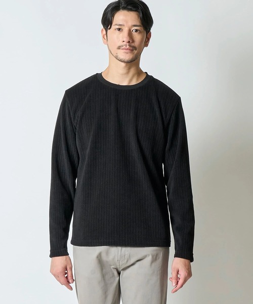 TETE HOMME(テットオム)の「ヘリンボーンクルーネックロンT(Tシャツ/カットソー・メンズ・ブラック/オフホワイト・X-LARGE/LARGE)」の1枚目の写真