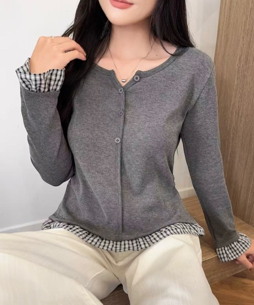 LADY LIKE(レディライク)の「重ね着風チェック切替えトップス(Tシャツ/カットソー・レディース・チャコールグレー/ネイビー/アイボリー・M)」の10枚目の写真