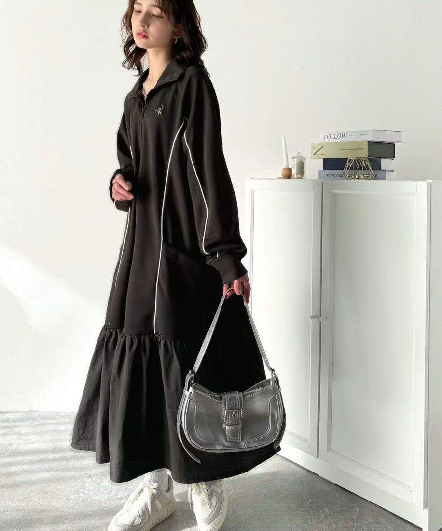 セール】スポーツMIIX!胸元刺繍入り異素材ドッキングハーフジップ