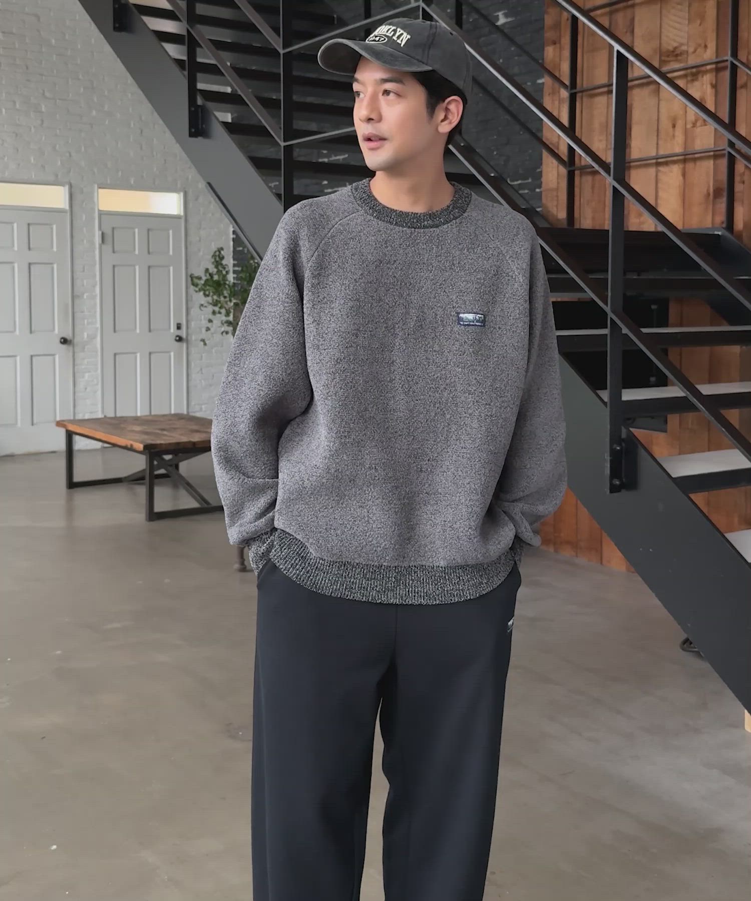 セール】マルチファンクショナル 配色モールヤーン ラグランスリーブ