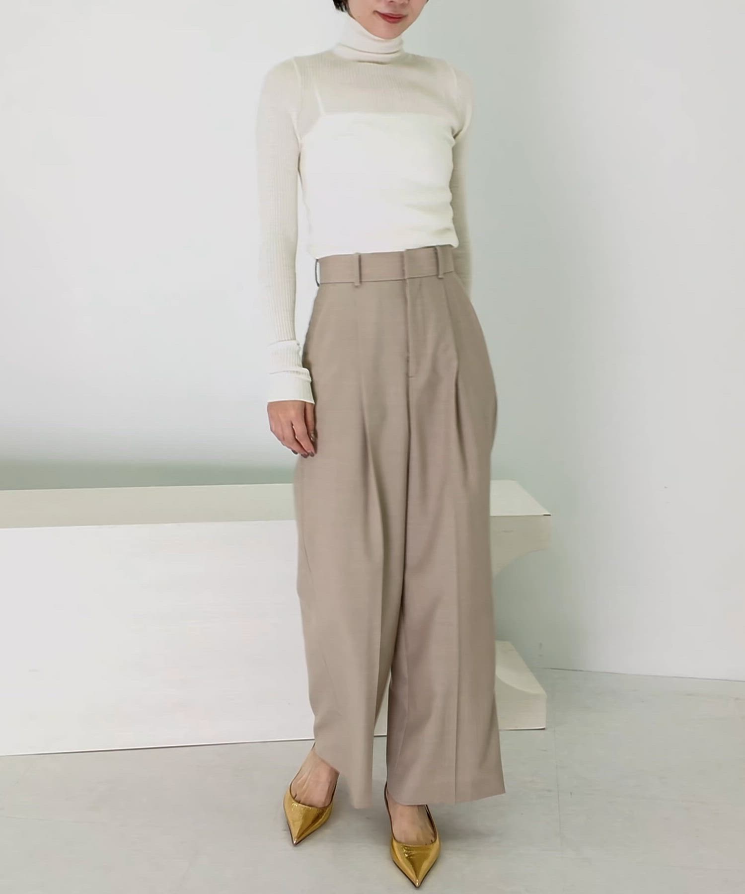 セール】ウール混防シワハイウエストワイドスラックス（その他パンツ