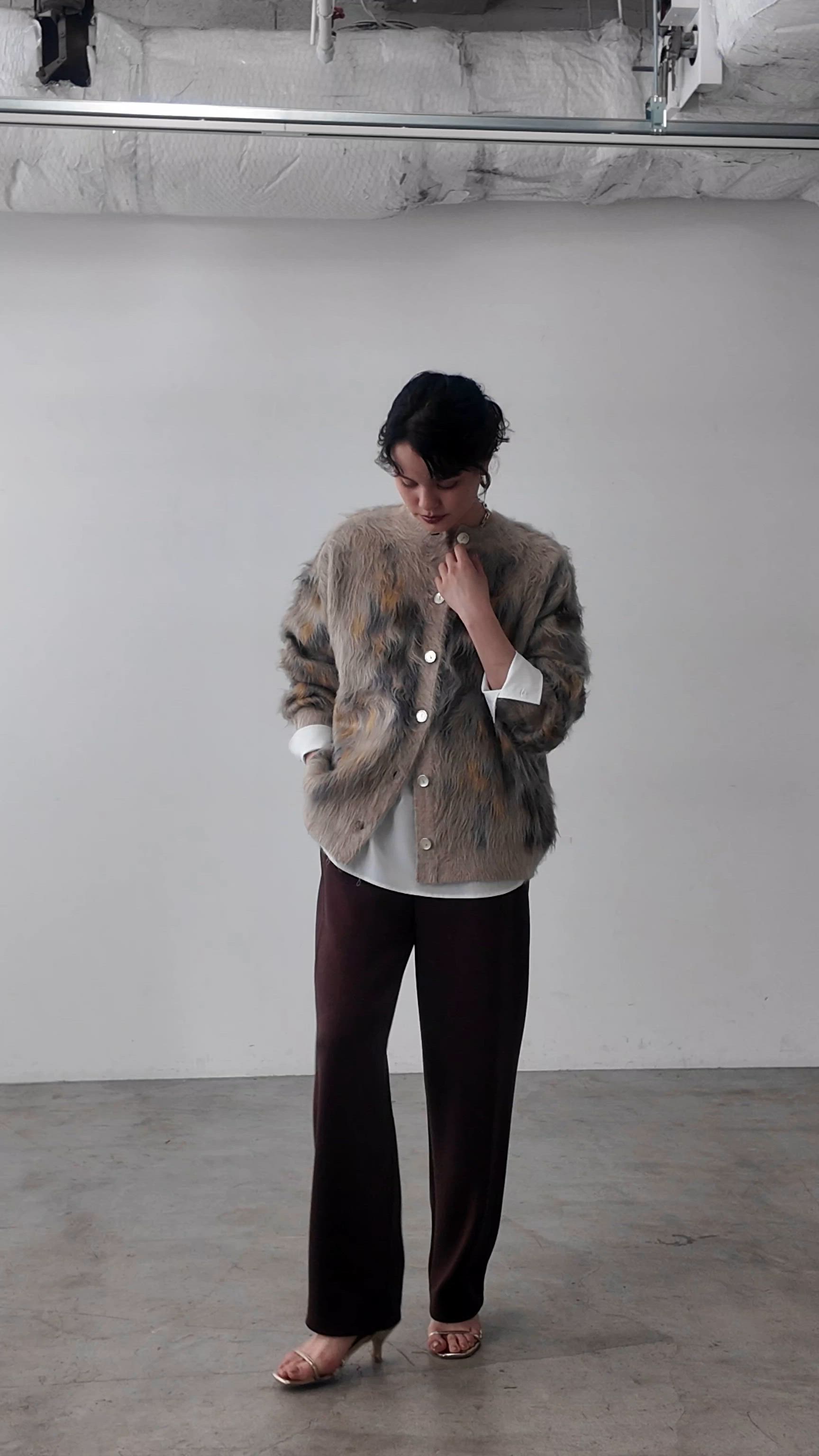 LARUTA】花柄ジャガードシャギー2WAYニット（カーディガン/ボレロ