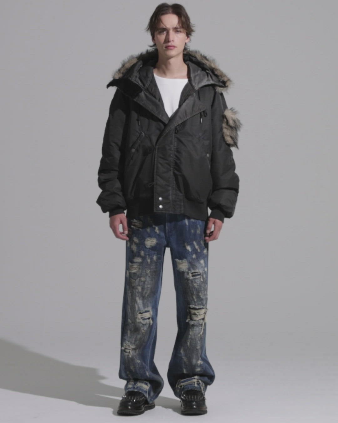 GRANCY】ファーポケットデザインフェードN2Bジャケット / Furpocket