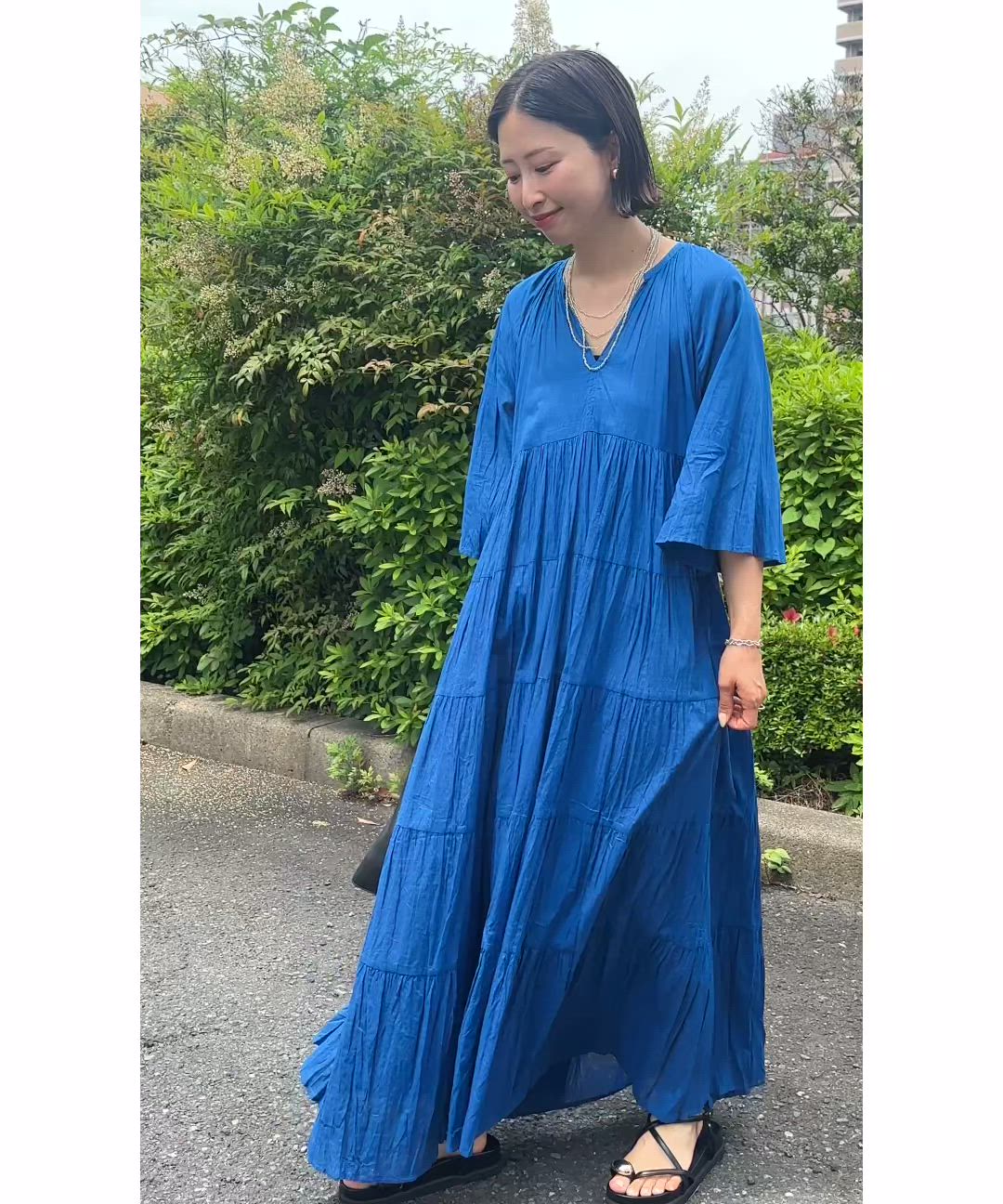 手洗い可能〉Fanaka:クリンクル 袖 フレア ロング ワンピース