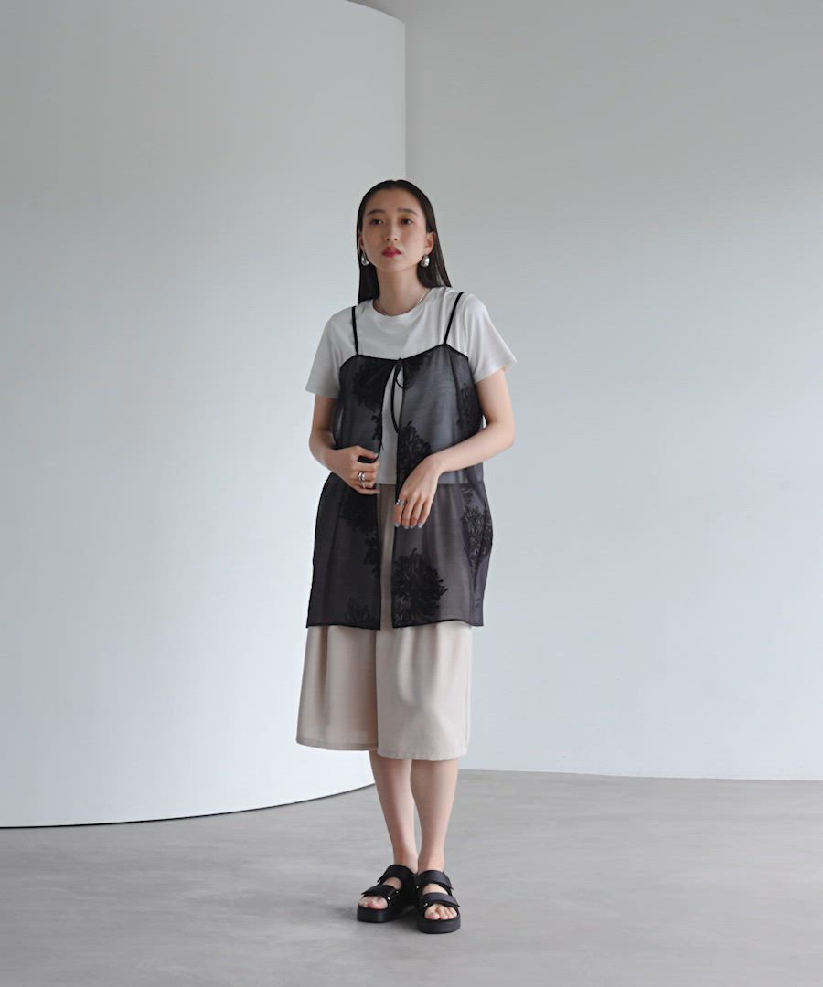 セール】シアー刺繍前開きキャミソール 703596（キャミソール