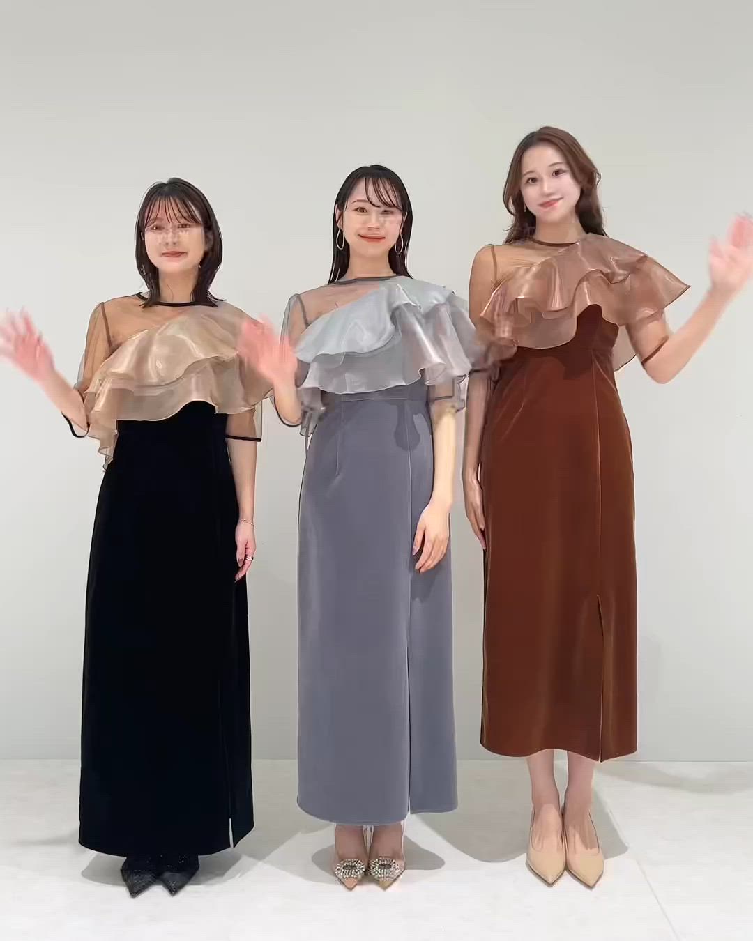 LEJA】アシンメトリーティアードフリル3WAYベロアIラインドレス