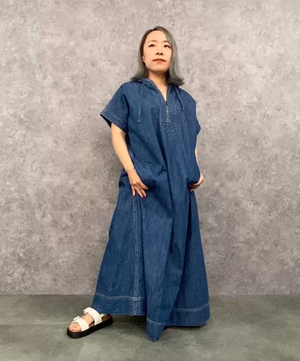 セール】綿100％デニムパーカーマキシワンピース ＜大きいサイズ有