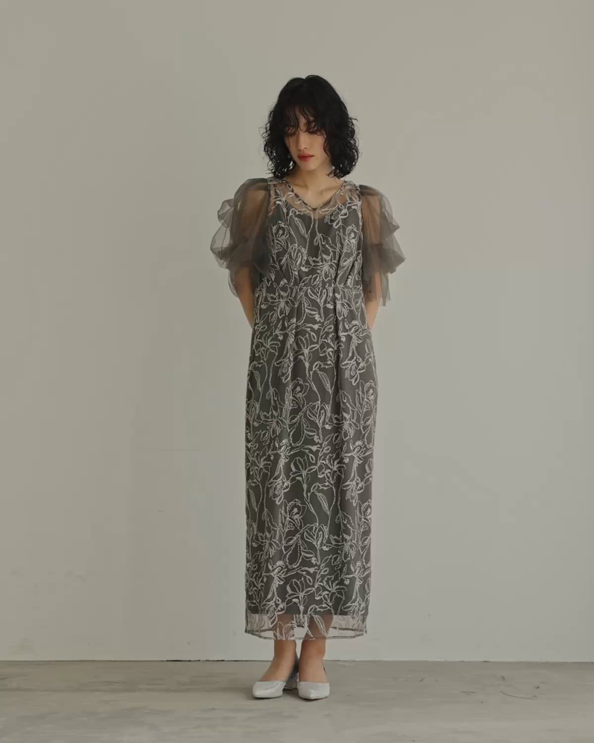 フラフィースリーブペンシルドレス 結婚式 パーティードレス