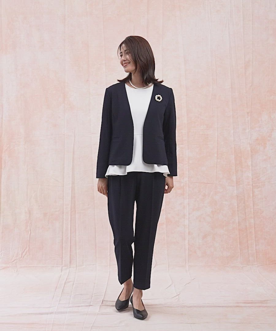 スゴラクストレッチ/Vネックジャケット3点セット/581018（セットアップ