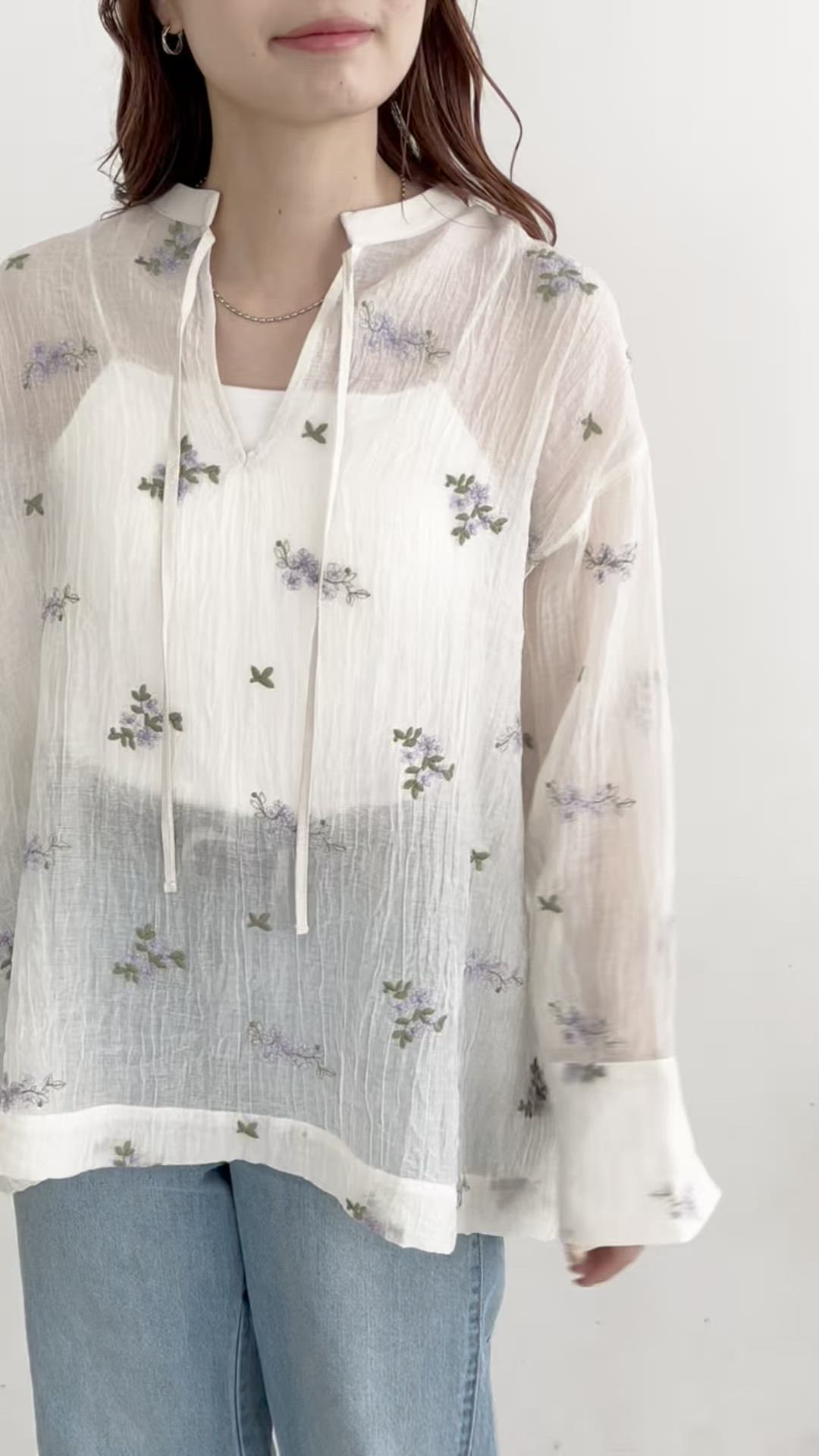 WEB限定】花柄刺繍シアーブラウス（シャツ/ブラウス）｜DISCOAT