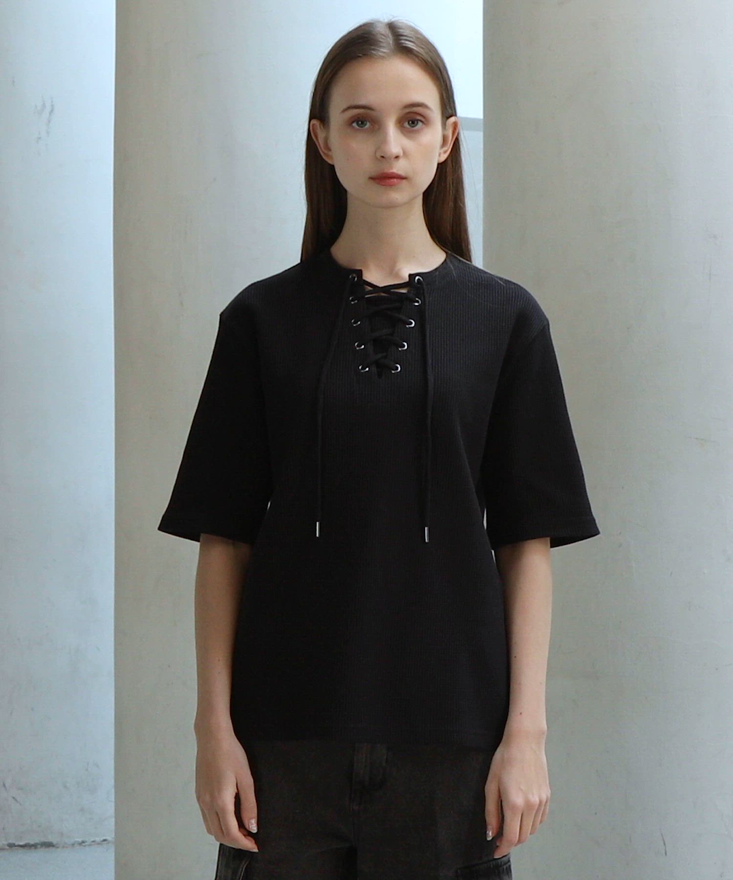 CLEL】Functional Thermal Lace-Up Short Sleeve T-Shirt / ファンク