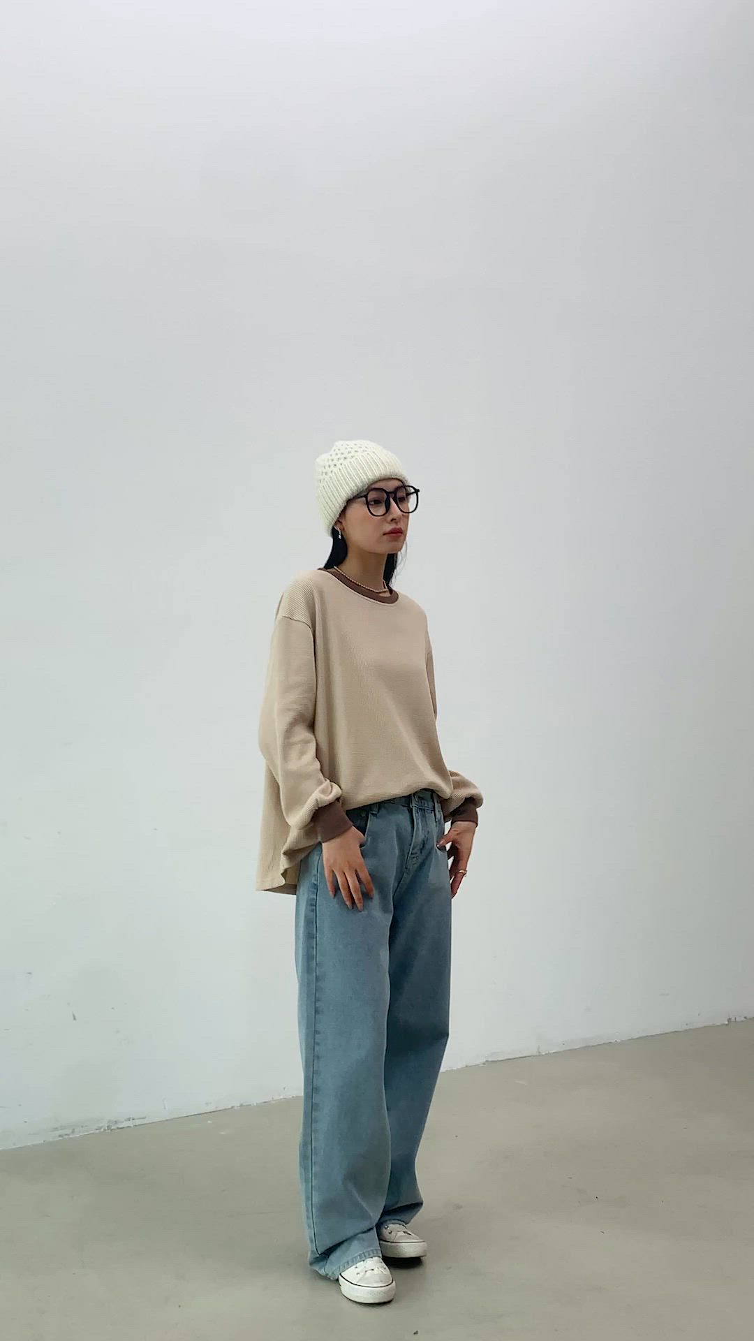 セール】【旬のぽこぽこ質感】長袖バイカラー配色オーバーサイズ