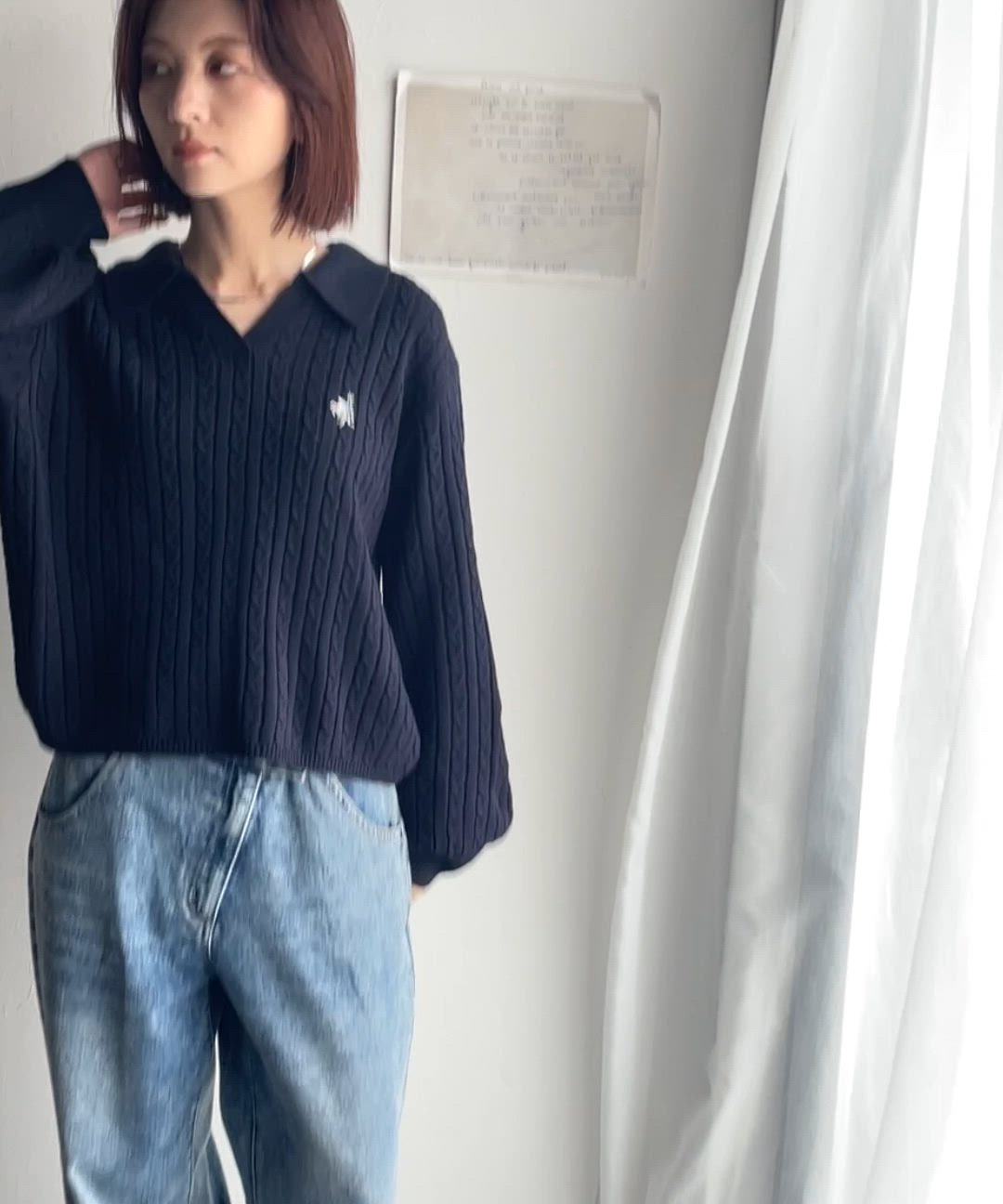 セール】”品よく華やぐ”。大人のマストバイニット。胸刺繍ケーブル編み