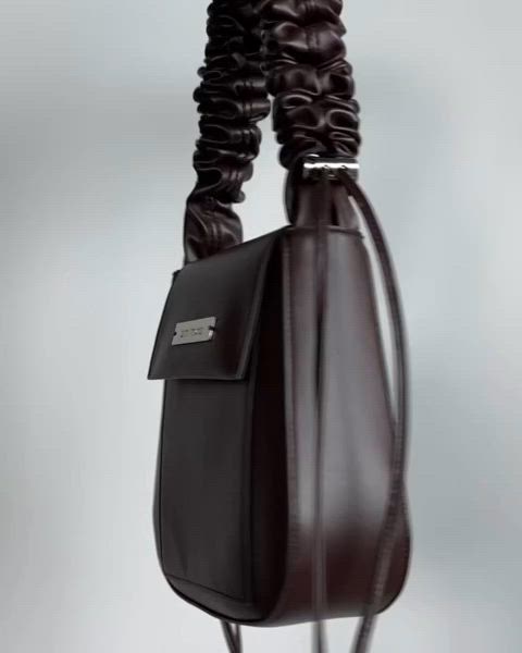 ギャザーハンドルフェイクレザーレザーフラップバッグ / 2WAY