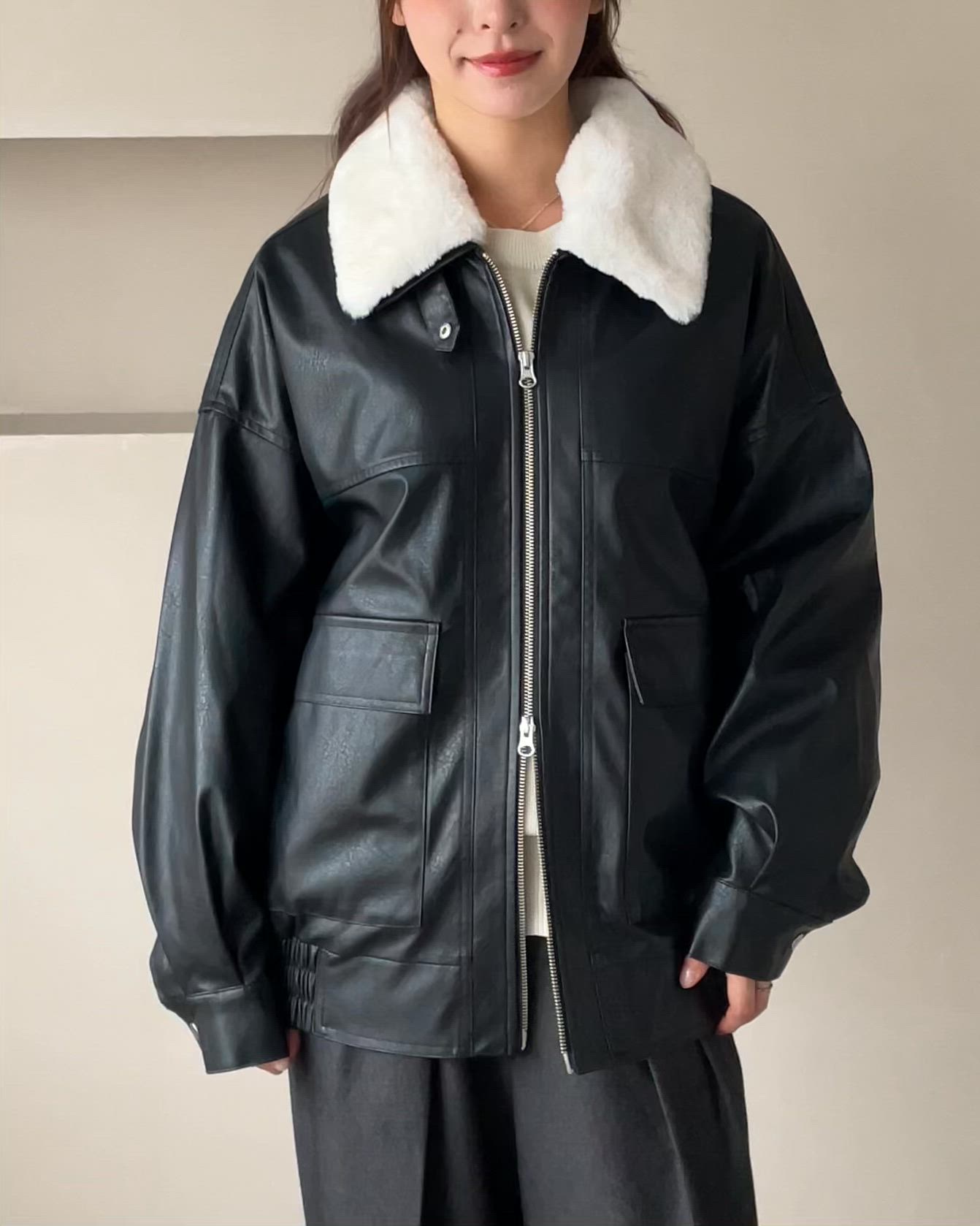 セール】WEGO/【25年秋冬新作】ファー襟付き ダブルジップPUジャケット