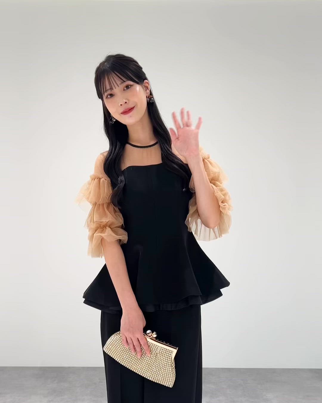 セール】【LEJA】チュールスリーブペプラムセットアップパンツドレス2