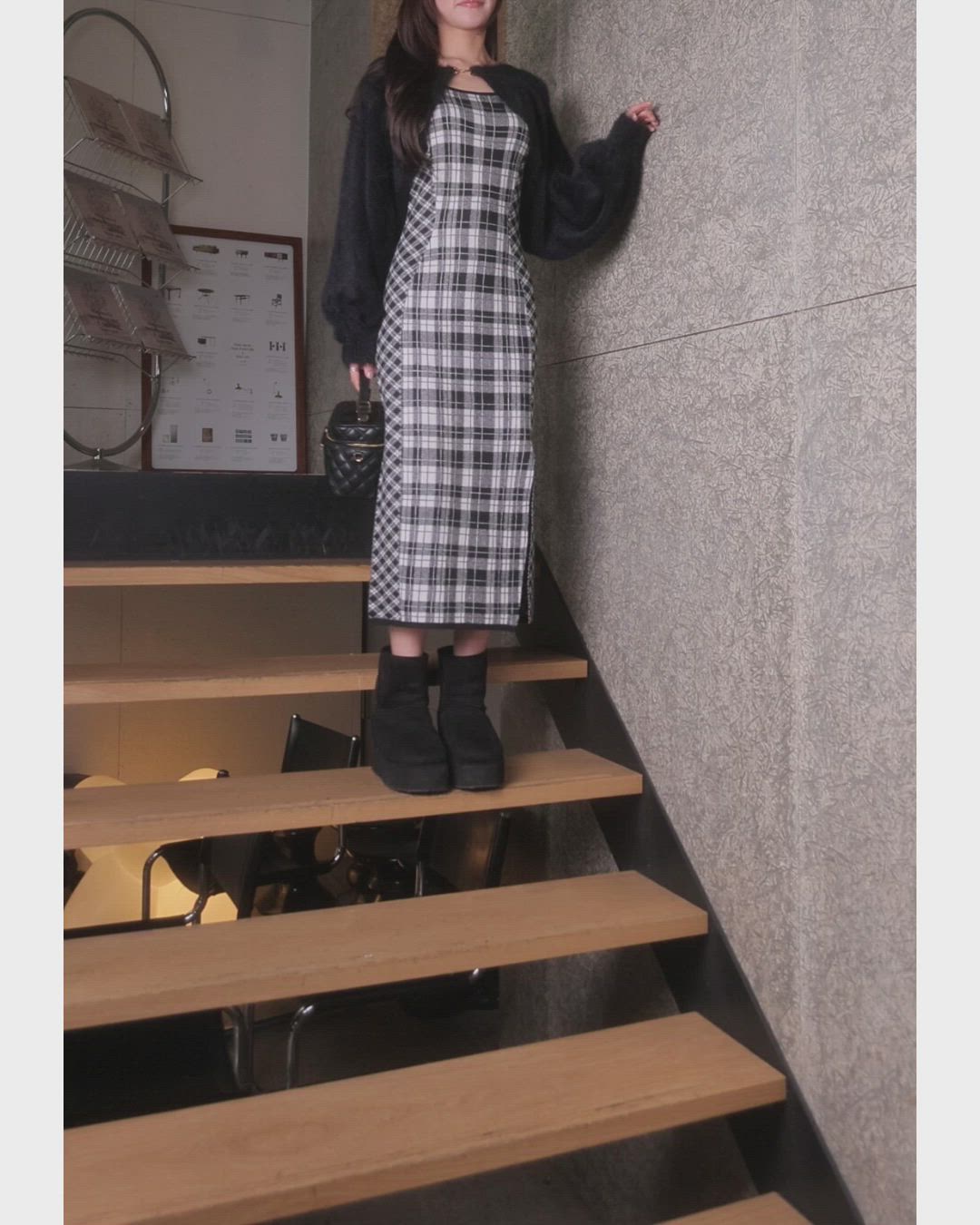 セール】【WEB限定】フェザーチェックアンサンブルロングワンピース