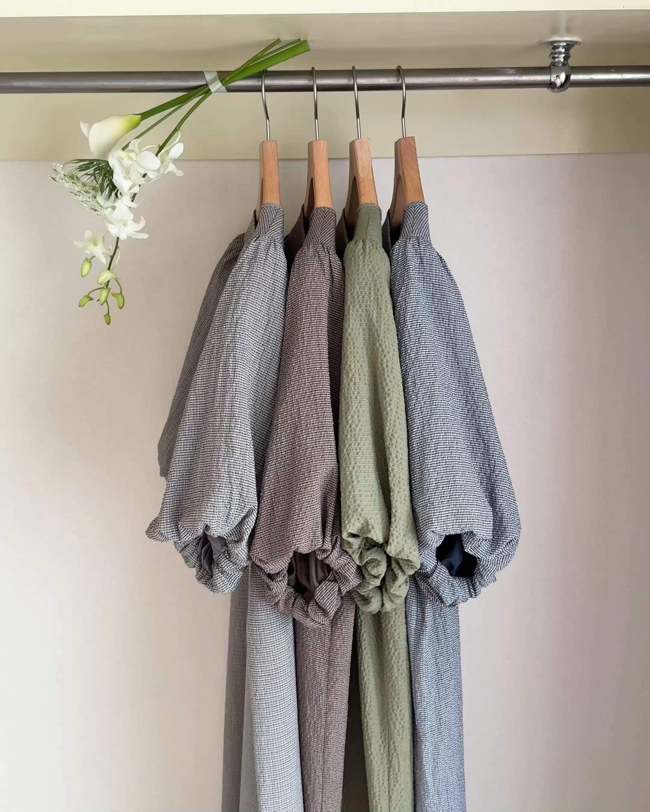 チェック柄パフスリーブワンピース（ワンピース）｜hinari（ヒナリ）の