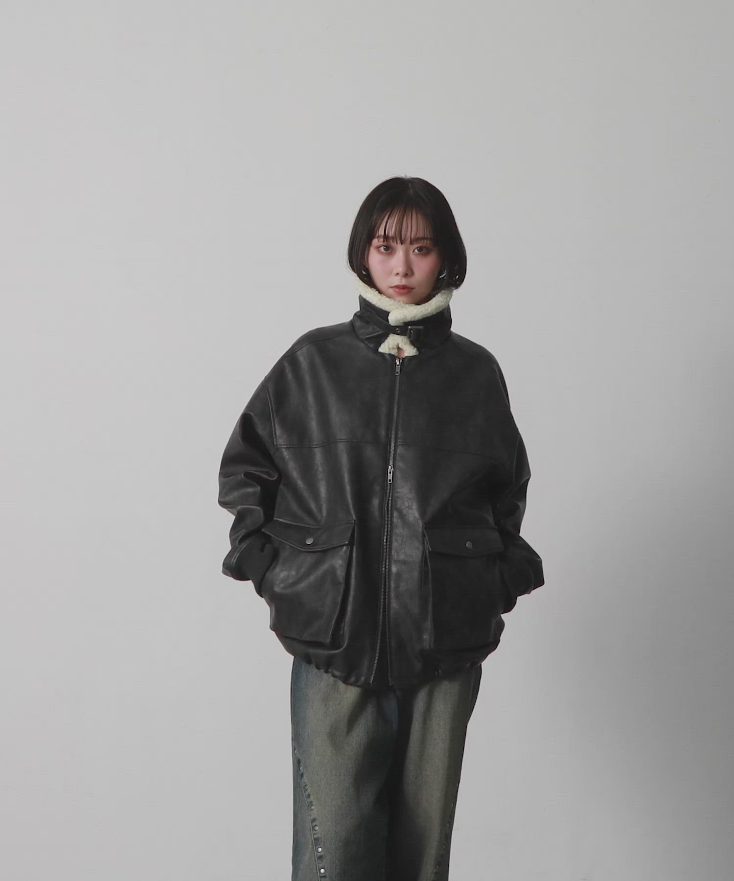 セール】【Snap club】2WAYヴィンテージライク襟ボア切り替えフライト