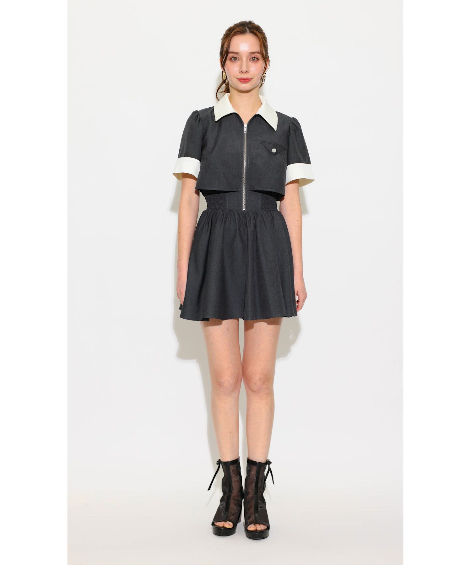 再入荷】バストディティールフレアミニワンピース 秋服（ワンピース