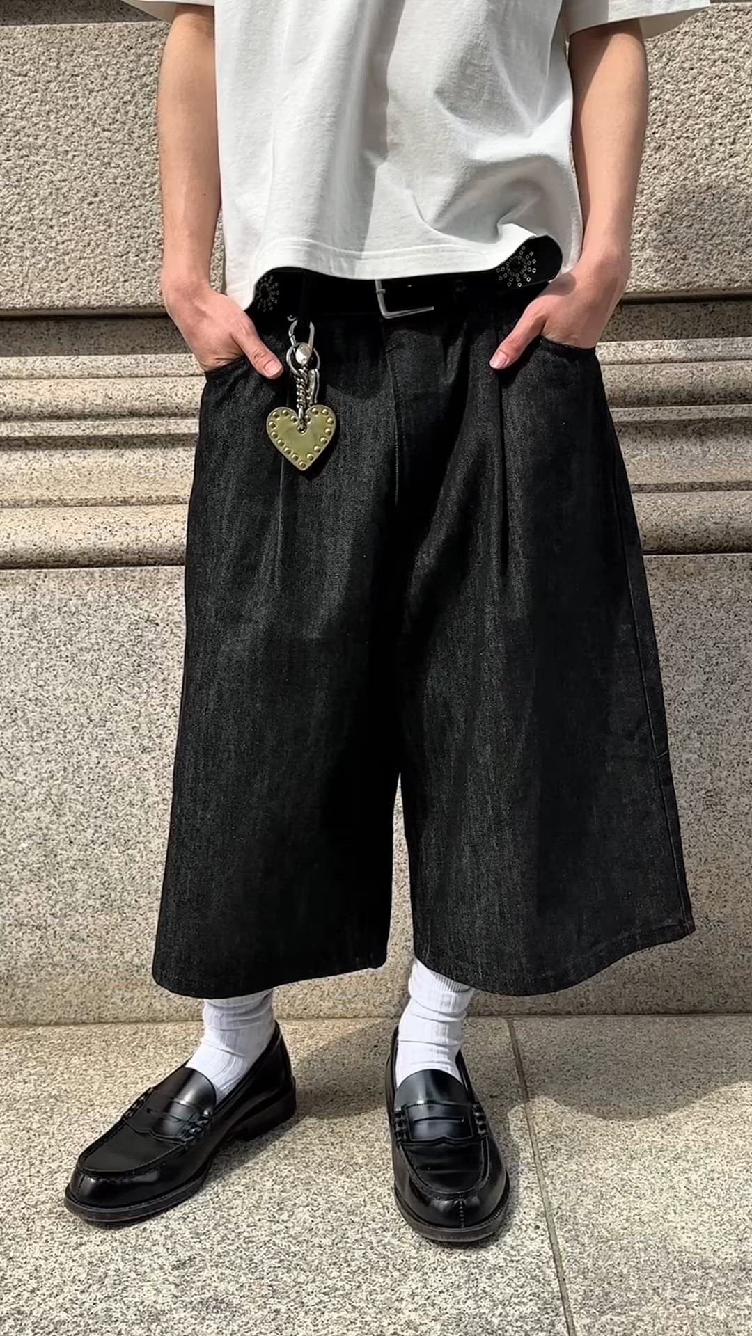 セール】PANEL DESIGN RIGID BAGGY DENIM JORTS／切り替えデザイン