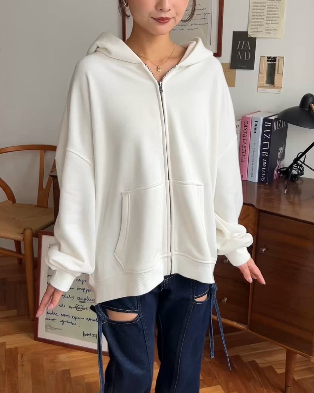 セール】TC裏毛袖ワンポイントバック刺繍ジップアップパーカー