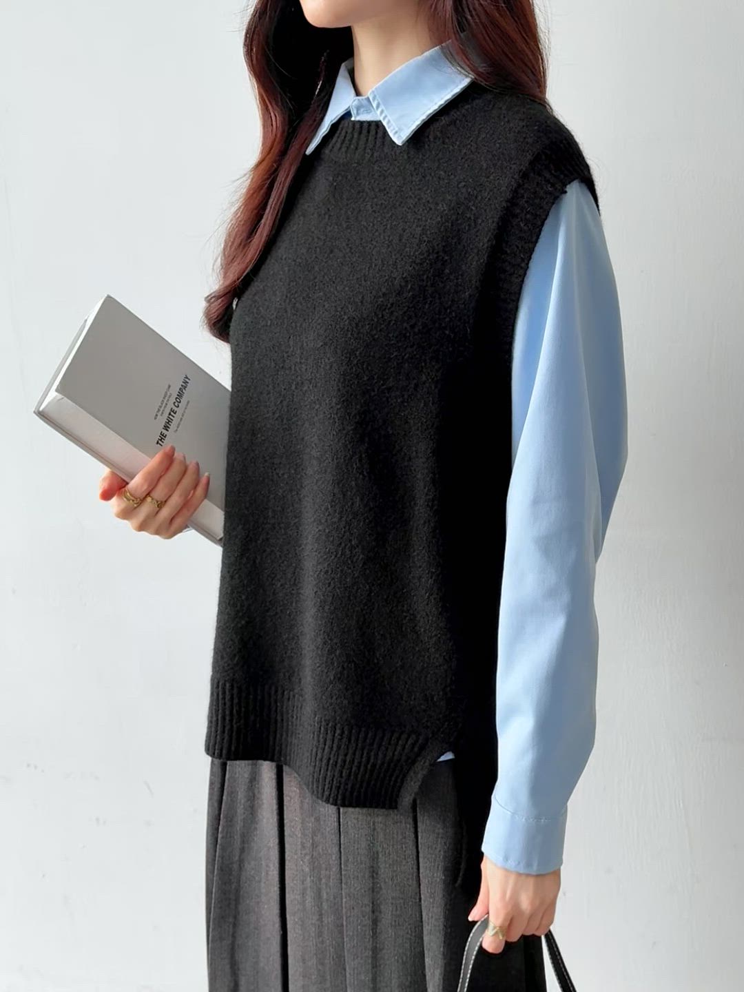 セール】サイドスリット クルーネックニットベスト（ベスト