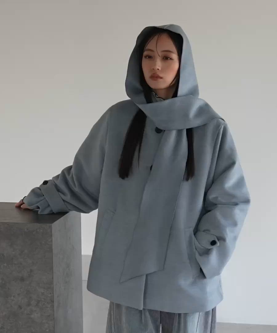 セール】フードマフラーツキミドルコート(HARE)（ノーカラーコート