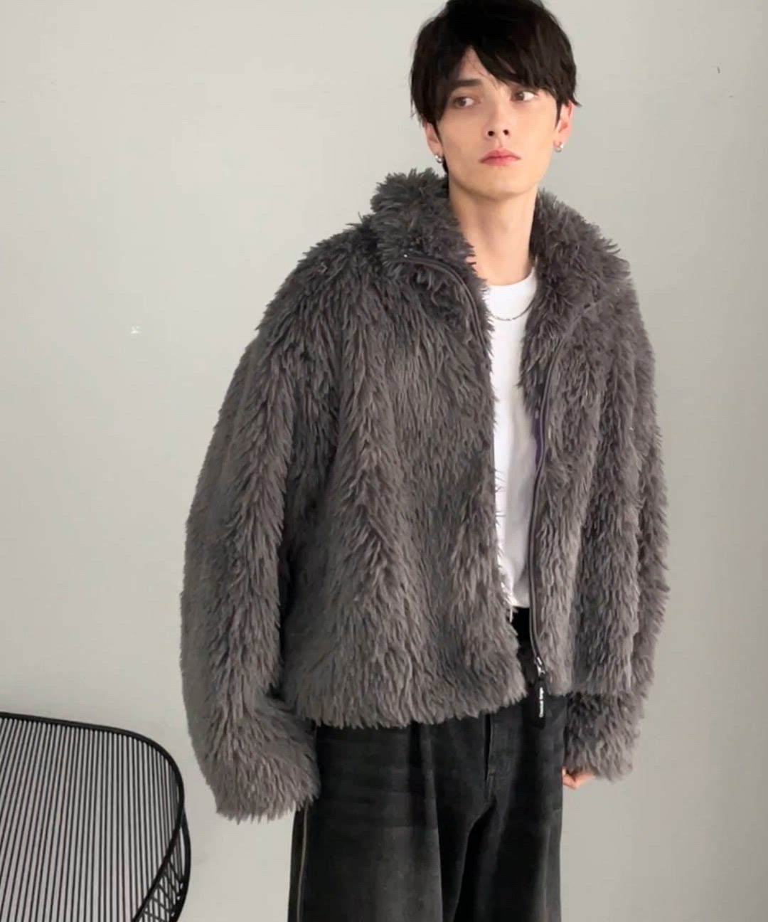 セール】シャギーファーショート裏配色ショートジャケット／Shaggy