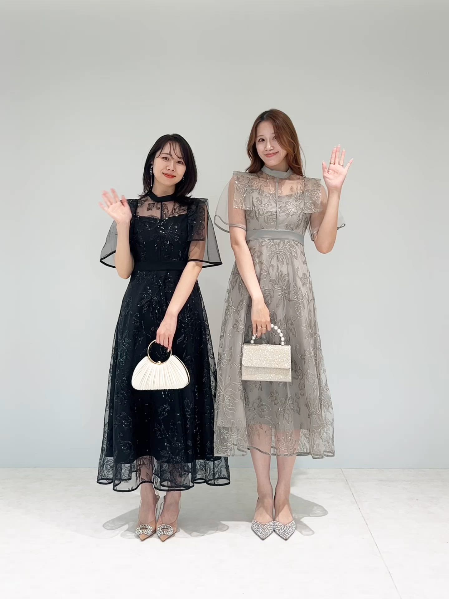 LEJA】フラップデザインフラワースパンコールAラインワンピースドレス