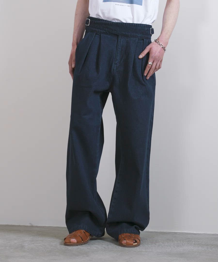 セール】【LURAKU】Two Tuck Wide Straight Gurkha Denim - 2タック