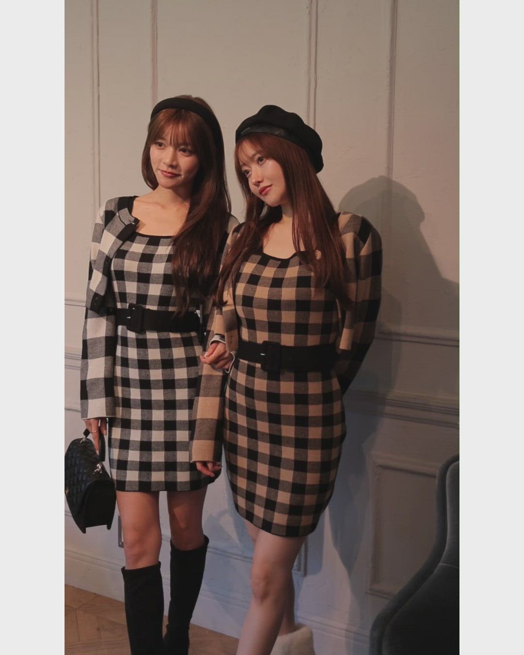 レトロチェックアンサンブルニットワンピース（ワンピース