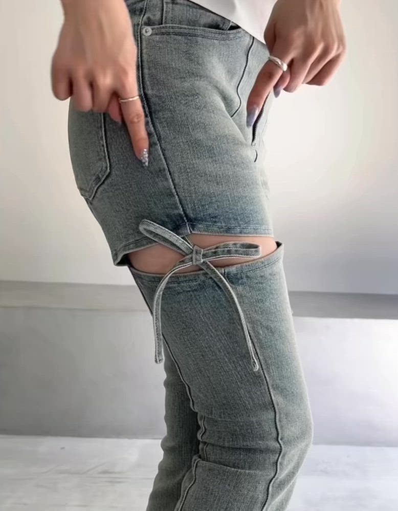 セール】【追加生産分】カットアウトリボンデニムパンツ（デニムパンツ