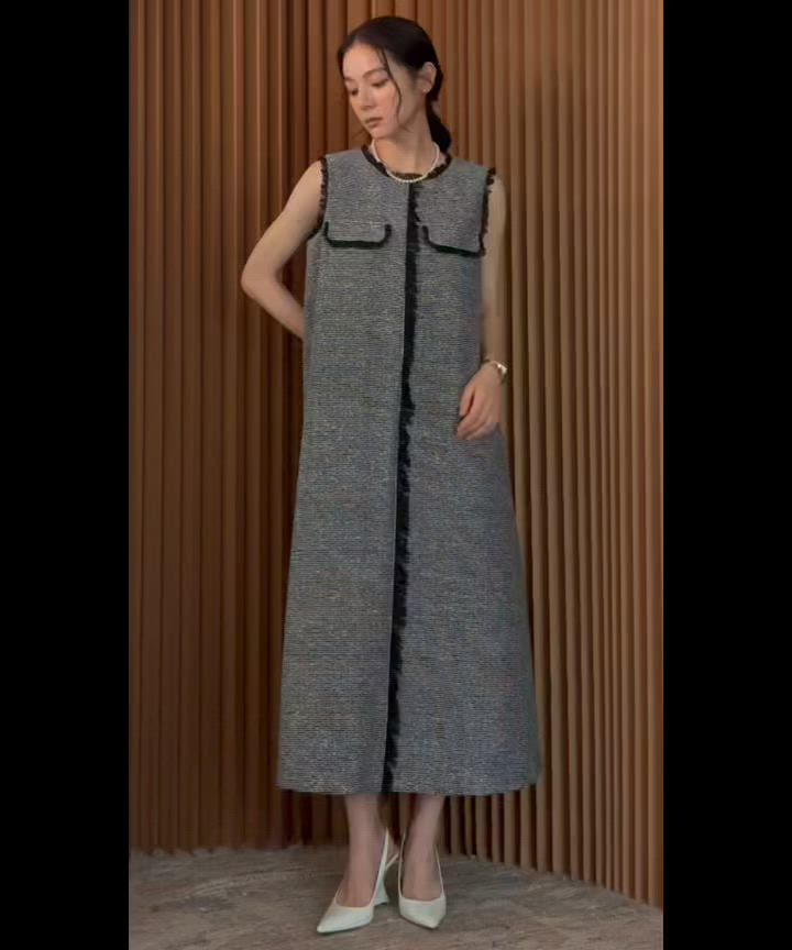 2026AW】【M～Lサイズ展開】フリンジデザインノースリーブツイードA