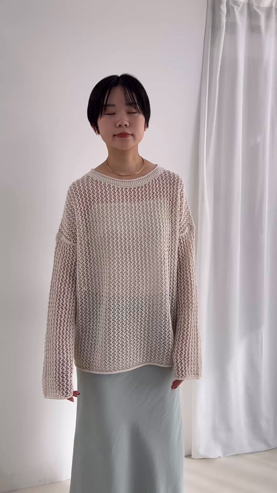 セール】《手洗い可能》ペーパーヤーンメッシュプルオーバー（ニット