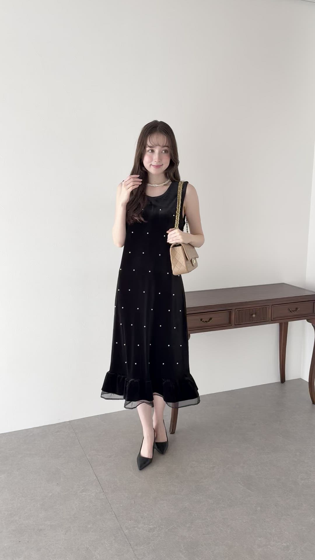 セール】パール付きベロアワンピース 結婚式 成人式 二次会 同窓会