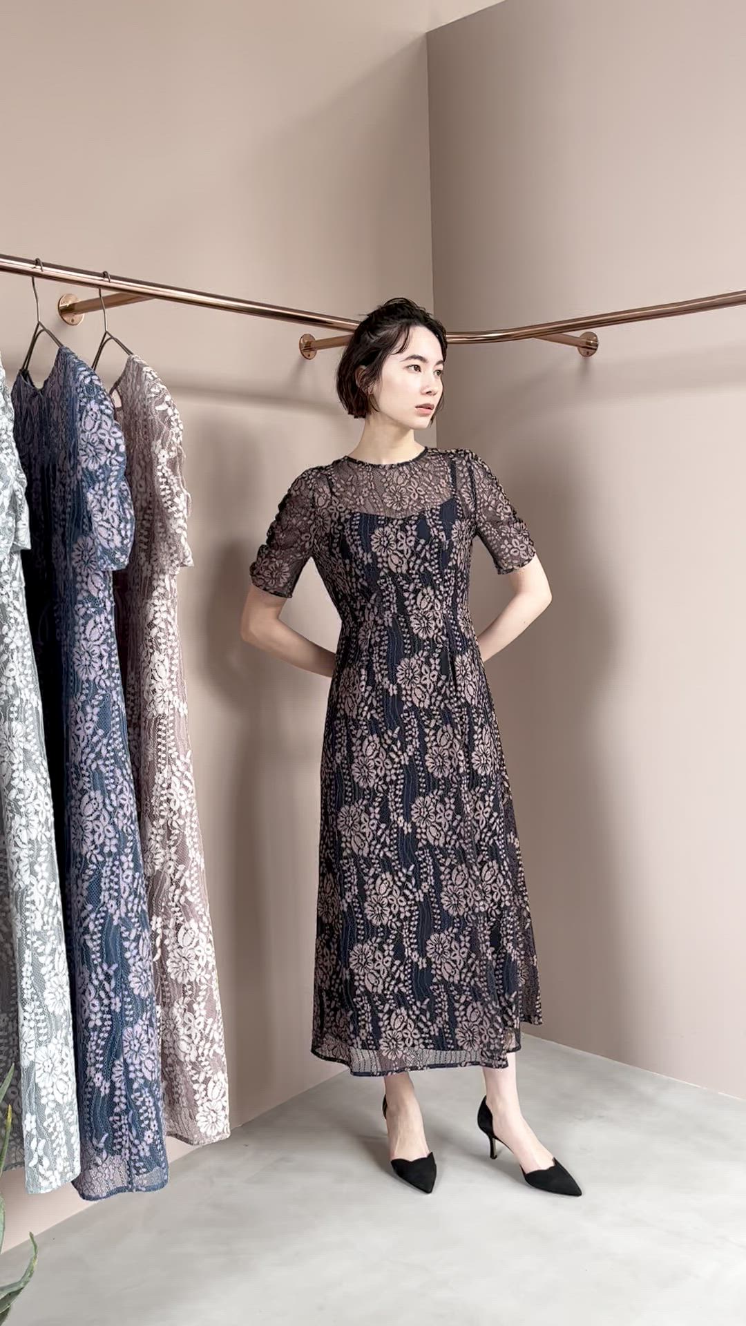 配色レースエプロンワンピース【結婚式 二次会 同窓会 謝恩会 お呼ばれ