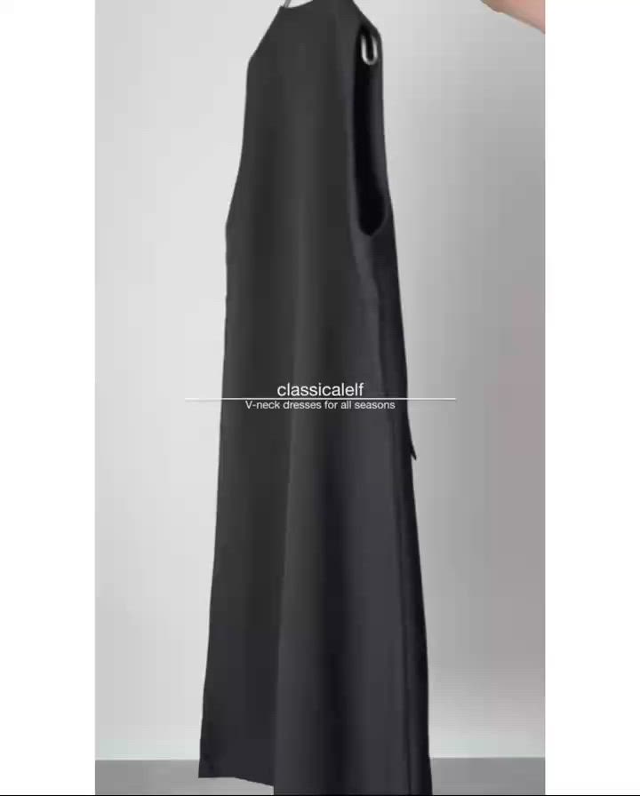 最終値下げ【新品】ルフィル　ブラック Vネック ロングワンピース サイズ1 セール】1枚でサマになる！上品リラクシーstyle。ポケット付 Vネック