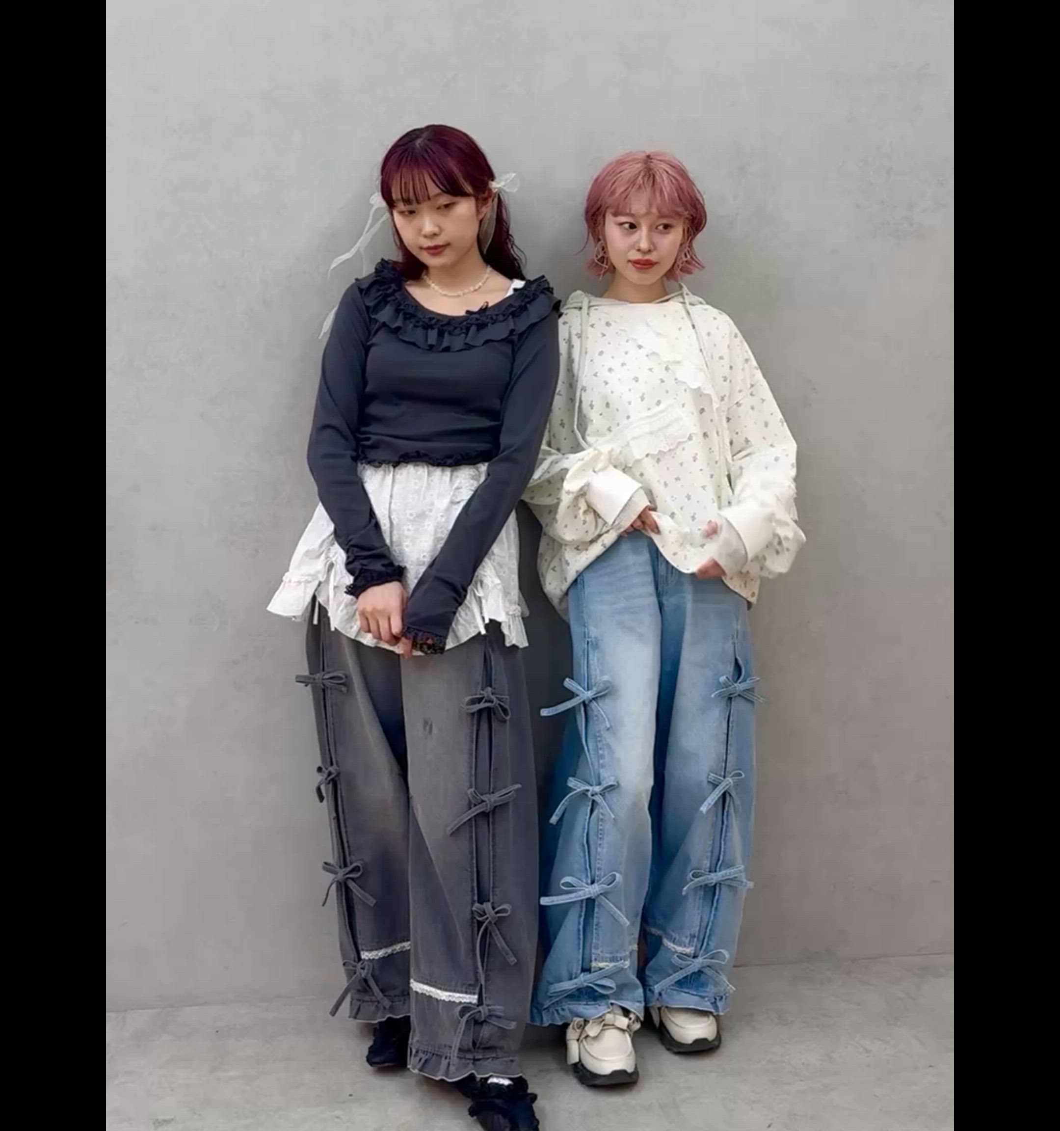 セール】バレルレッグリボンデニムパンツ（デニムパンツ）｜merry