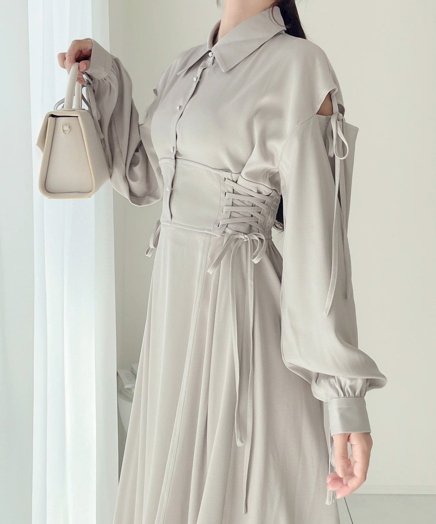 セール】【mily bilet】ヘルシーな肌見せが旬。肩空きリボン使い