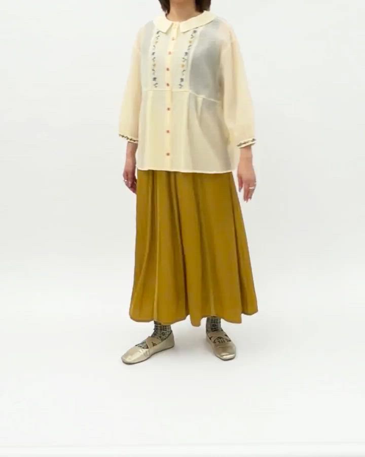 くしゅくしゅ シャーリングブラウス シャツ M L 黄 イエロー シワ加工 