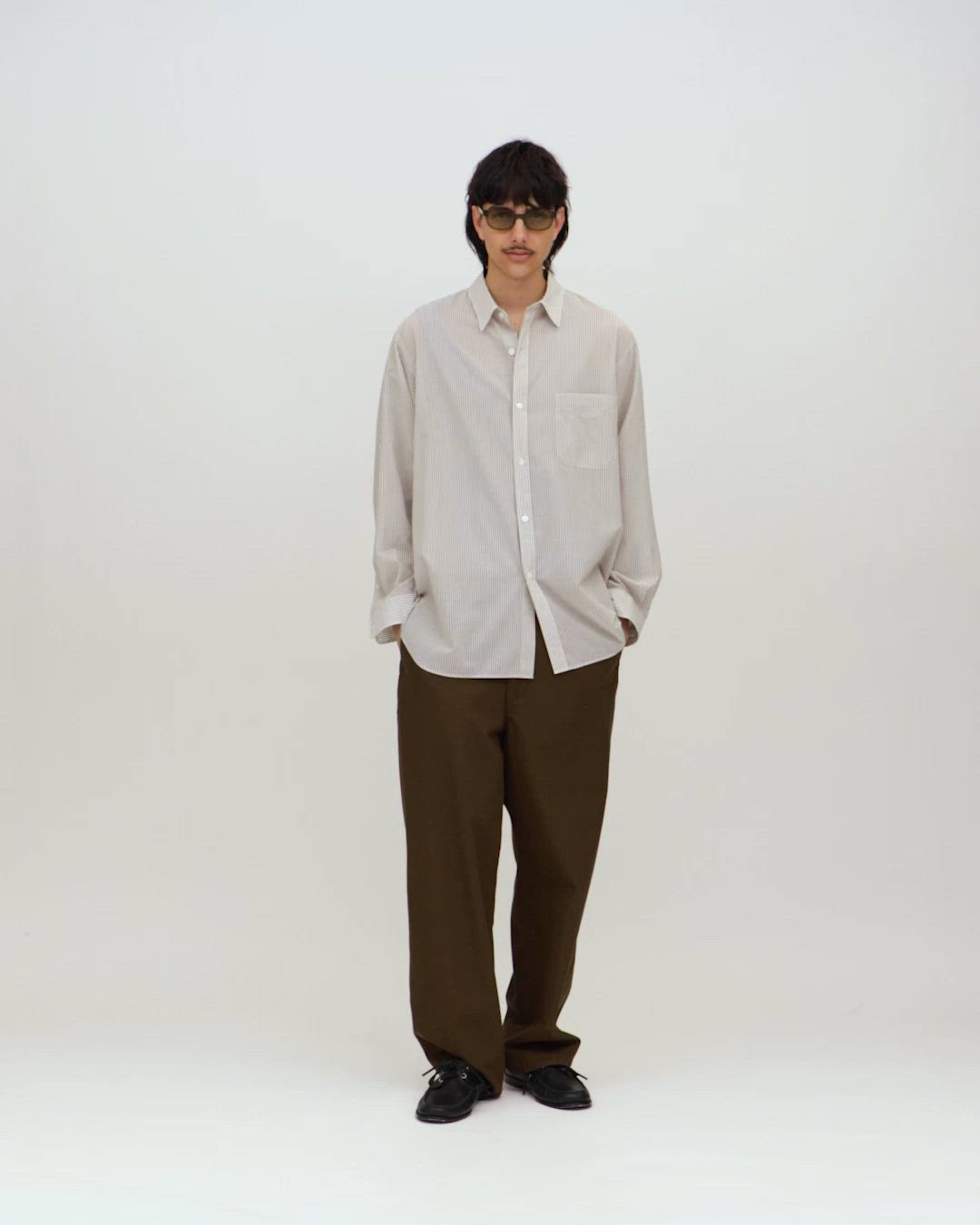 Steven Alan＞ 100 ガスボイル ストライプ レギュラーカラー シャツ