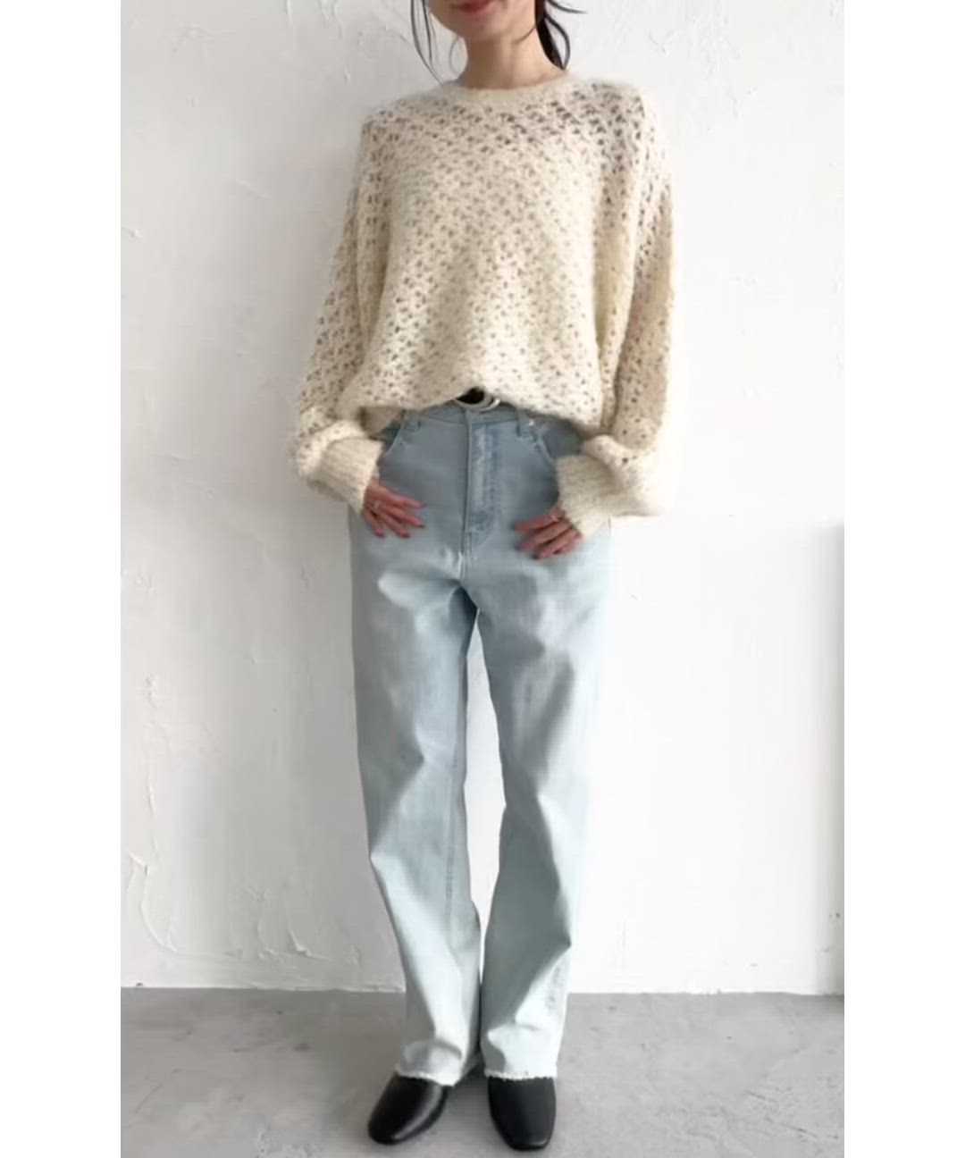 セール】quaranciel:〈手洗い可能〉スパンコール レース編み クルー