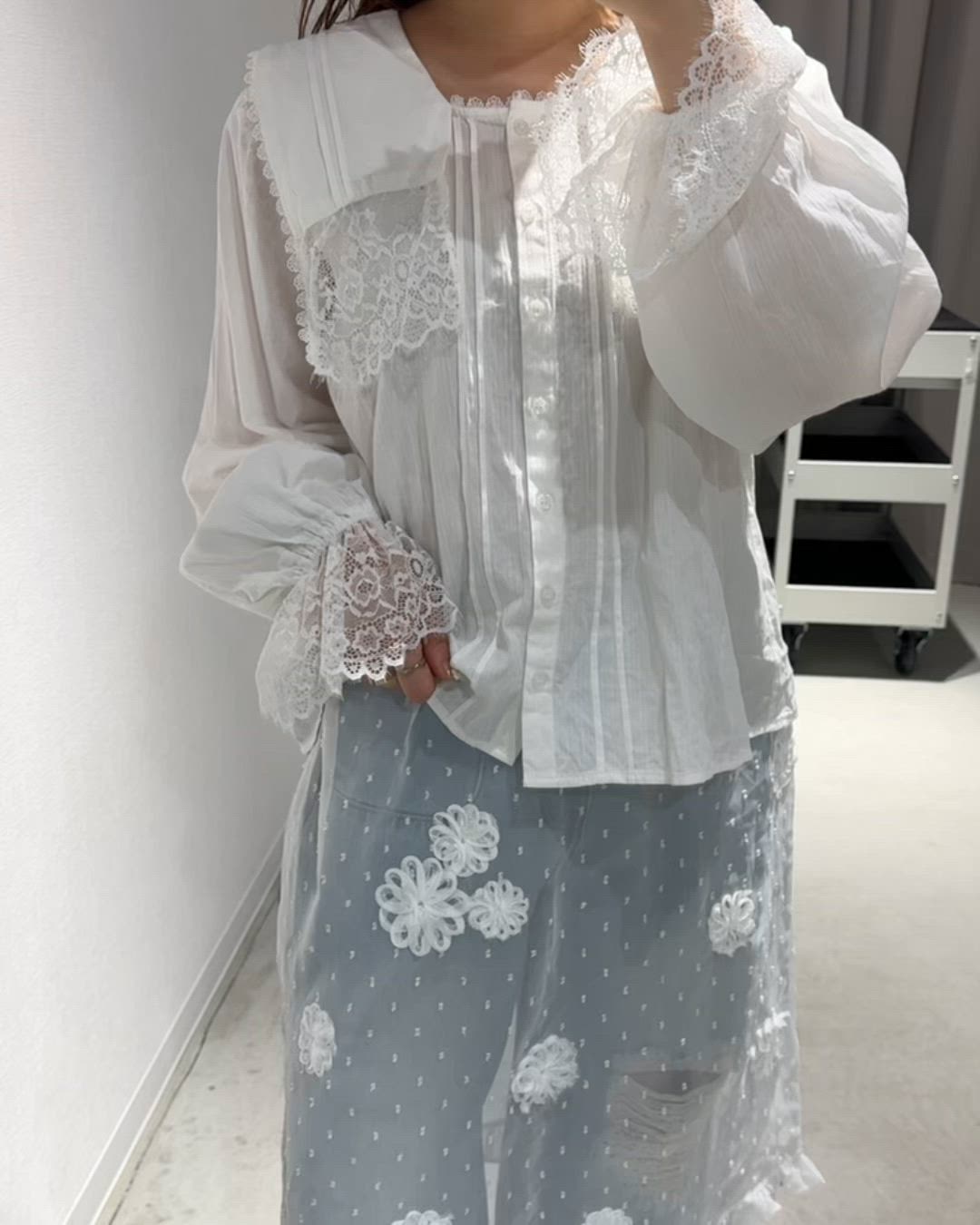 vintage square lace collar blouse / 襟デザインレースブラウス